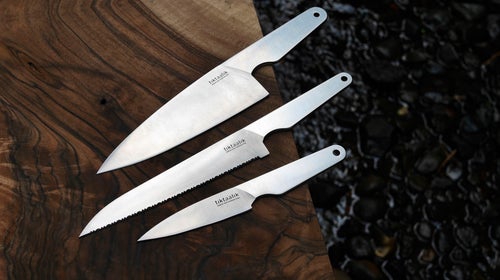 Three Tiktaalik knives take up less space than one standard kitchen knife.