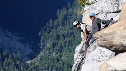 World-class climbers like Peter Mayfield and Hans Florine have helped rig for Bandaloop projects since Rudolph, an old friend of theirs, created the group. It was at Mayfield鈥檚 CityRock climbing gym in San Francisco that Bandaloop staged its very first public performance, in 1991. Here, Mayfield works side by side with his son Braden to ensure the dancers鈥 safety.