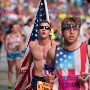 With some exceptions, running shirtless in crowded public spaces is not okay.