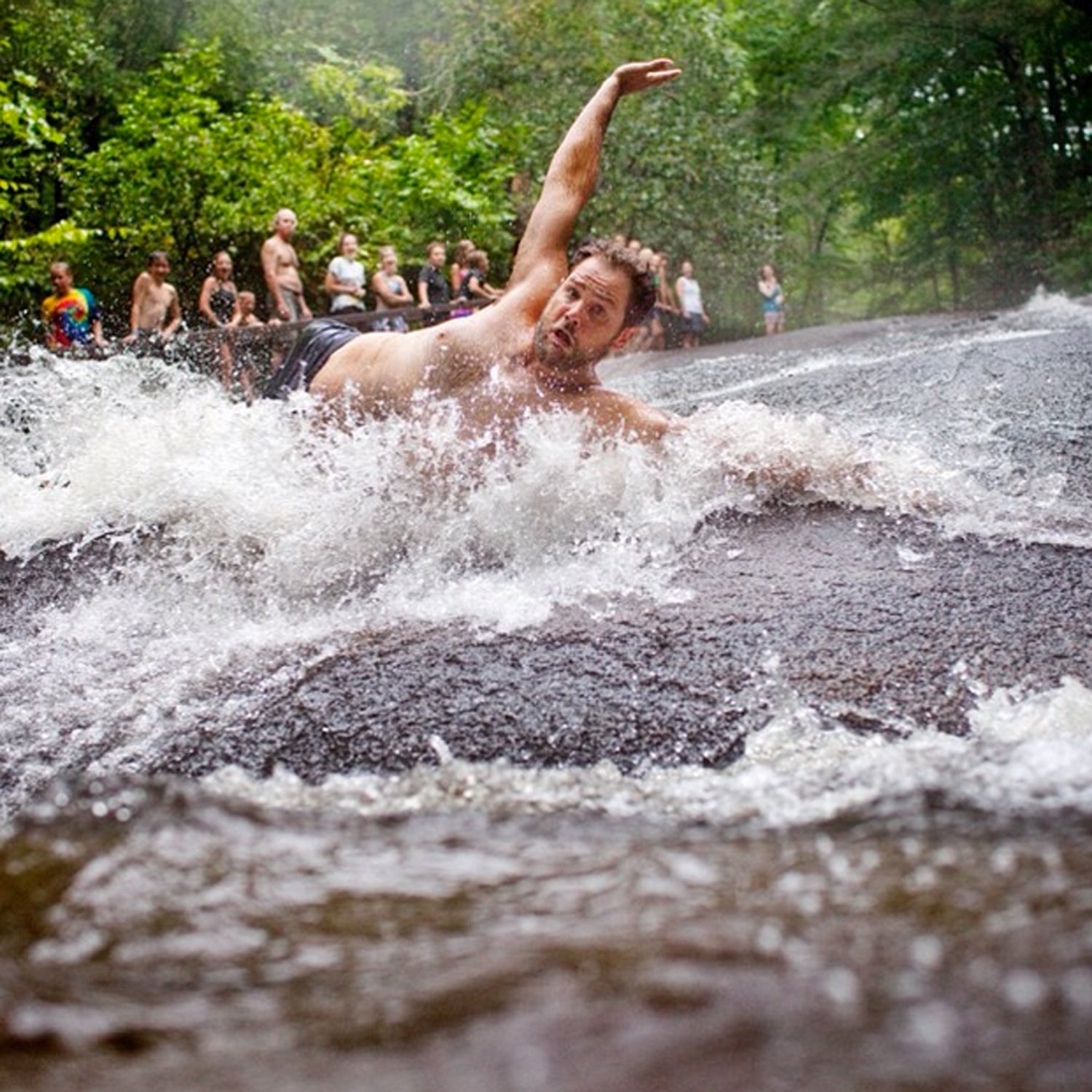 Childhood isn't just for kids anymore. Enjoy Sliding Rock no matter what age you are! #besttowns2015 #brevard #transylvania #landofwaterfalls