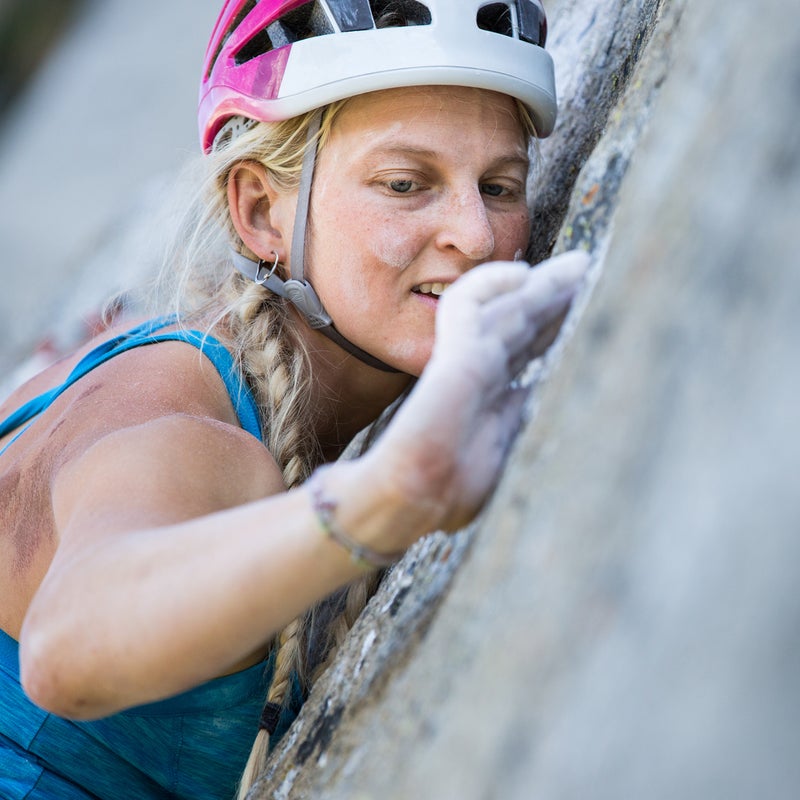 Trying to hold on tight to the tiny edges on the Downclimb and not breathe too hard so as to not lose my balance and fall off.