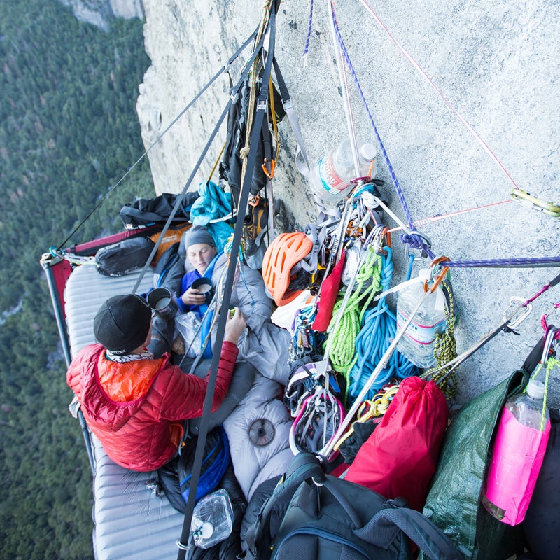 Ledge life!! Morning coffee on day four. Living in the vertical world for six days requires careful planning, organization, and diligence. It took us a few tries to figure out how to set up our ledge, organize all our gear, and just get comfortable surviving 2,000 feet off the ground.