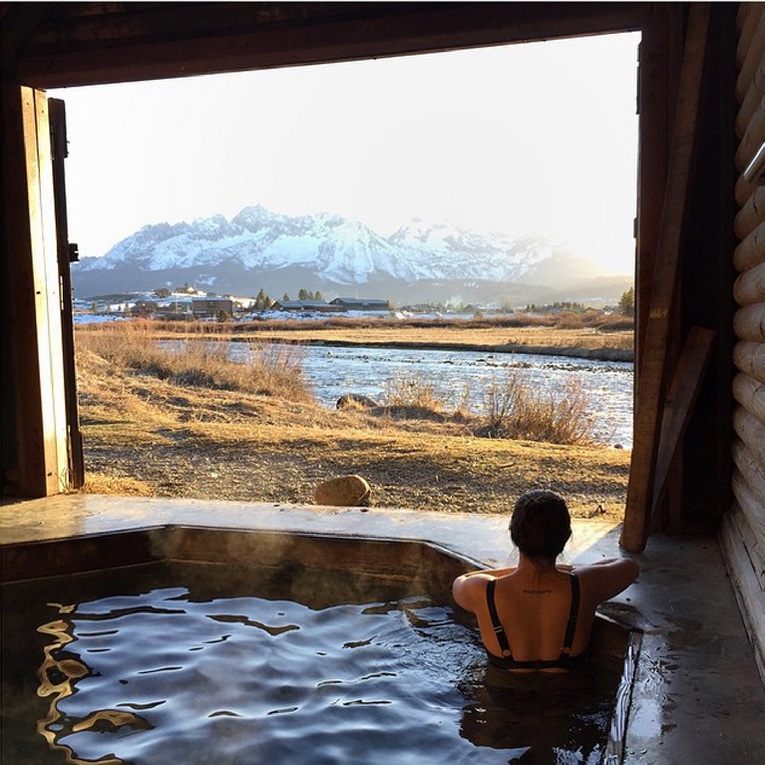 Step into early spring and a little geothermal healing with the @bontraveler #visitsunvalley #seeksunvalley #stanleyidaho #hotsprings #prunedtoes