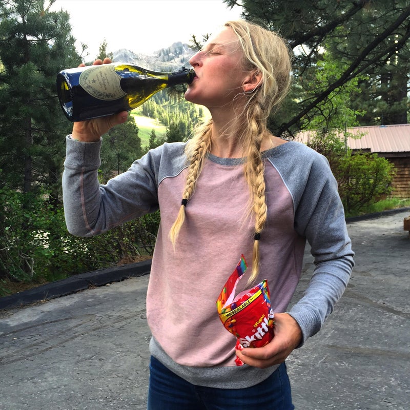 The best way to celebrate a free-ascent of El Cap? Champagne and skittles!