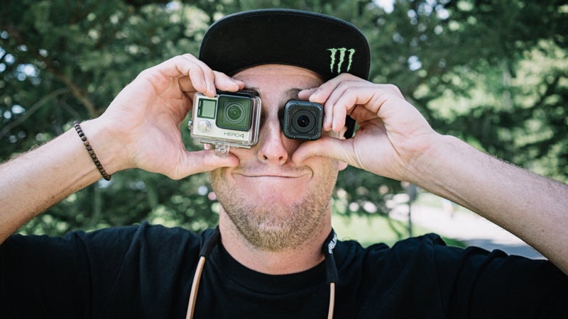 GoPro athlete and X Games gold medalist Tom Wallisch shows off a Hero Black and Hero4 Session.