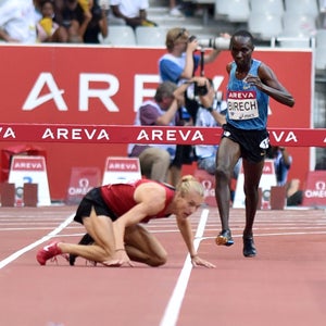 Jairus Kipchoge Birech and Evan Jager during the Men's 3000m Steeplechase race at the IAAF Diamond League Areva Athletics meeting on July 4.