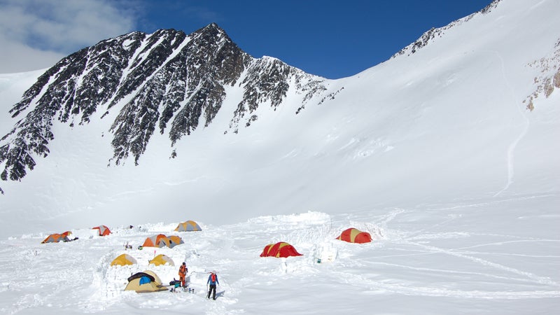 The team sets up camp on Denali.