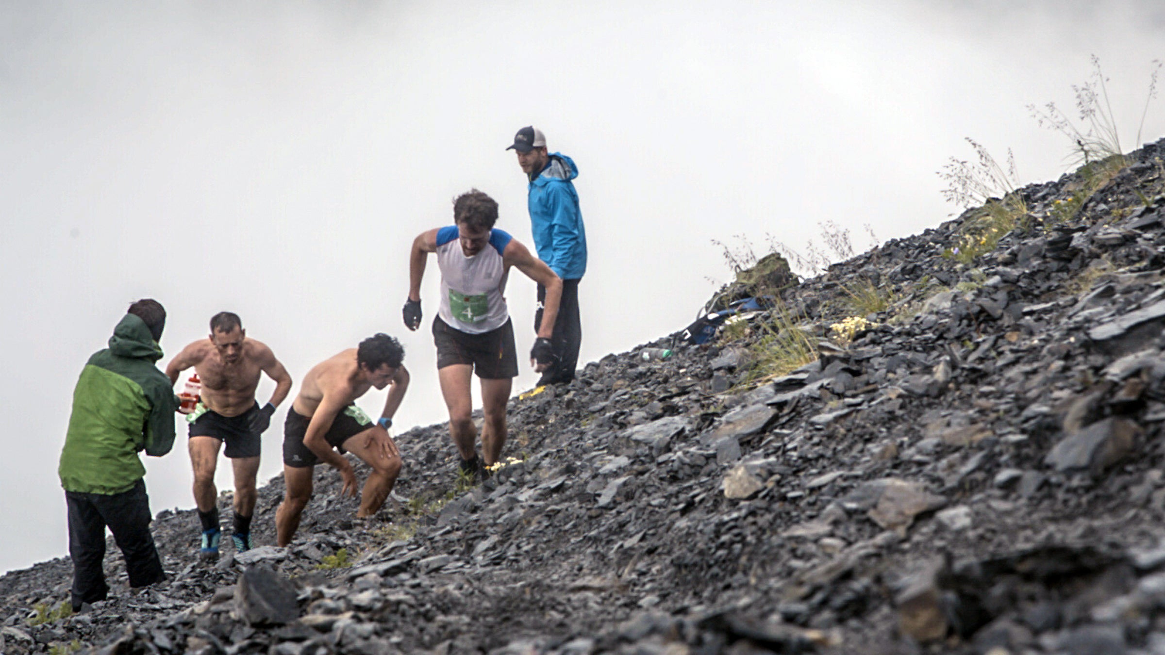 Kilian Jornet (center) was the first non-Alaskan to win Mount Marathon.