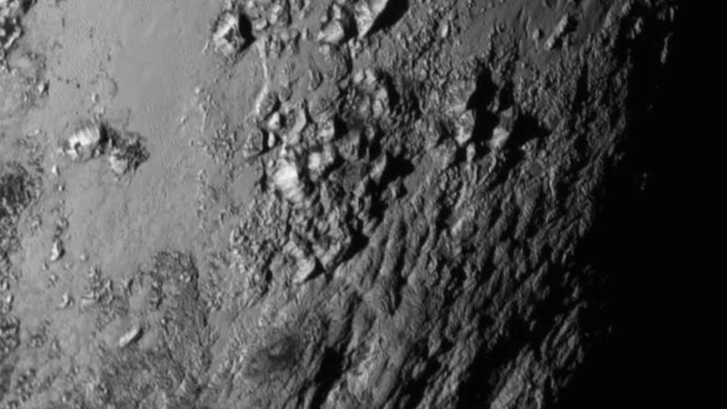 Close-up imagery, captured July 14, of icy mountains near Pluto's equator.
