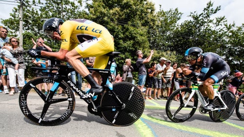 Froome and his Sky teammates set a blisteringly fast pace during the team time trial, coming in just one second slower than the winning team, BMC.