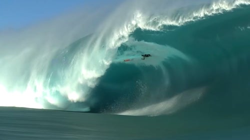 Niccolo Porcella was sucked back up by the wave after falling from his board.