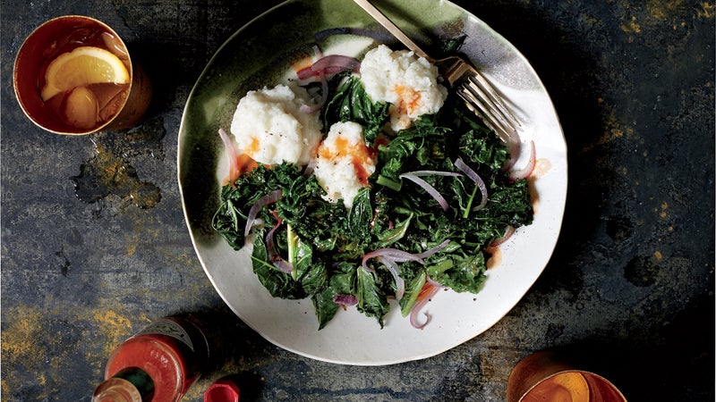Runner Dennis Kimetto's dinner of white cornmeal ugali, kale, and onions.