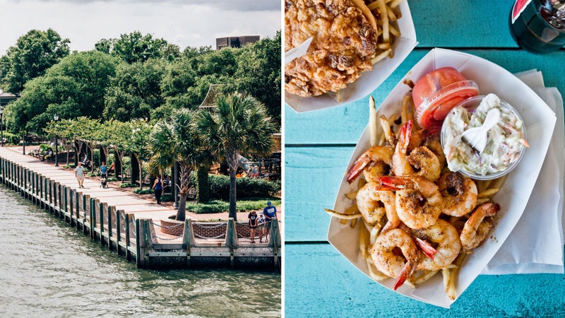 From left: Beaufort waterfront; Beaufort food groups.