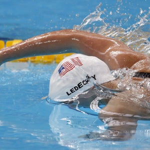 Katie Ledecky competes in a women's 400m freestyle heat at the Swimming World Championships in Kazan, August 2015.