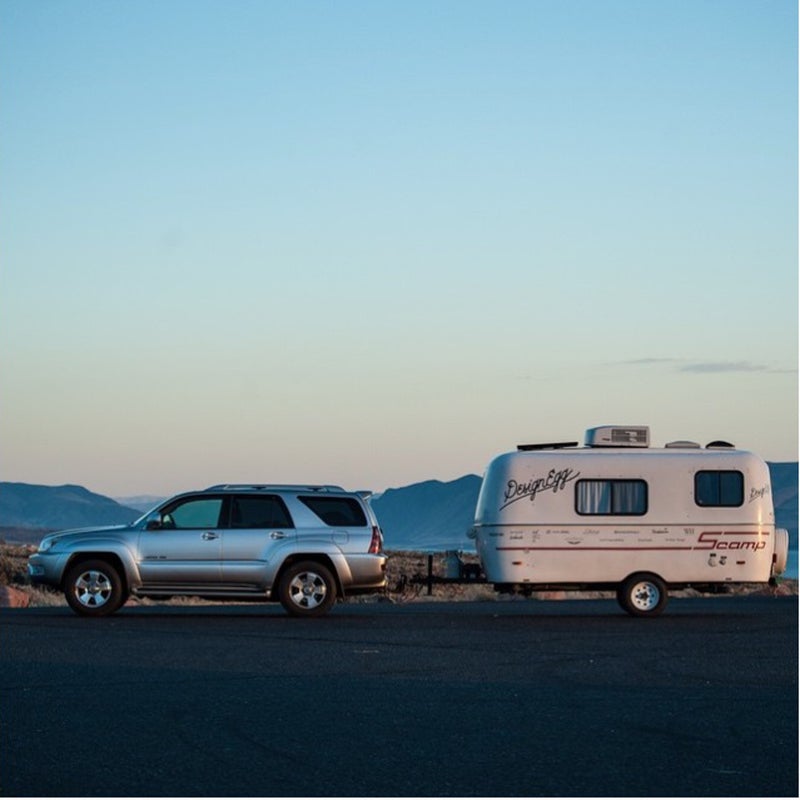 @eggtravels: You'll notice our set-up looks a bit different these days. @andywickstrom hit a deer in Iowa last month and totaled the Xterra. But we were lucky enough to find this beauty for sale in Milwaukee! It's 175,000 miles young and with the V8 we can hardly tell the egg is back there. Onward to Squamish!!!! #designegg #travel