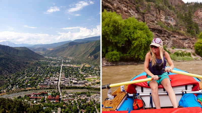 From left: A bluebird day downtown; rowing the Colorado River.