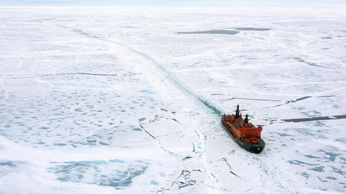 If you want to take a surface ship to the North Pole, you鈥檒l need the biggest, baddest, most powerful Icebreaker in the world. Fortunately, the Russians have got you covered. This is 50 Let Pobedy (50 Years of Victory), one of six Arktika-Class nuclear-powered icebreakers operated by Rosatomflot (the Russian State Atomic Energy Corporation). The ship is the world鈥檚 most powerful Icebreaker. With two nuclear reactors, it generates 75,000 horsepower (that鈥檚 more than the power of 200 Chevy Suburbans) and is capable of breaking ice ridges almost 30 feet thick. During the summer, Rosatomflot partners with polar experts Quark Expeditions to bring a small number of tourists, explorers, and scientists to the Pole. The rest of the year, 50 Years of Victory clears ice in the increasingly accessible and valuable waters above the Arctic Circle.