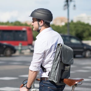 The Closca helmet collapses for easier storage.