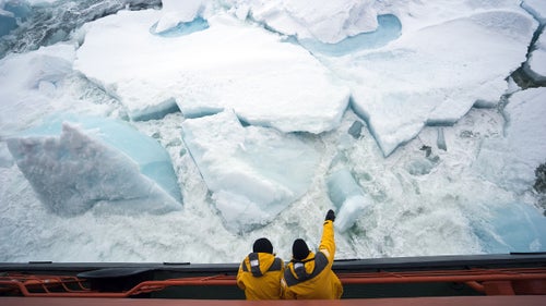 As we approach the pole, the ice thickens dramatically. Almost every other ship in the world would be stuck (or sink) in this kind of ice. 50 Years of Victory is so powerful, she barely shudders as she smashes through the floes and pressure ridges.
