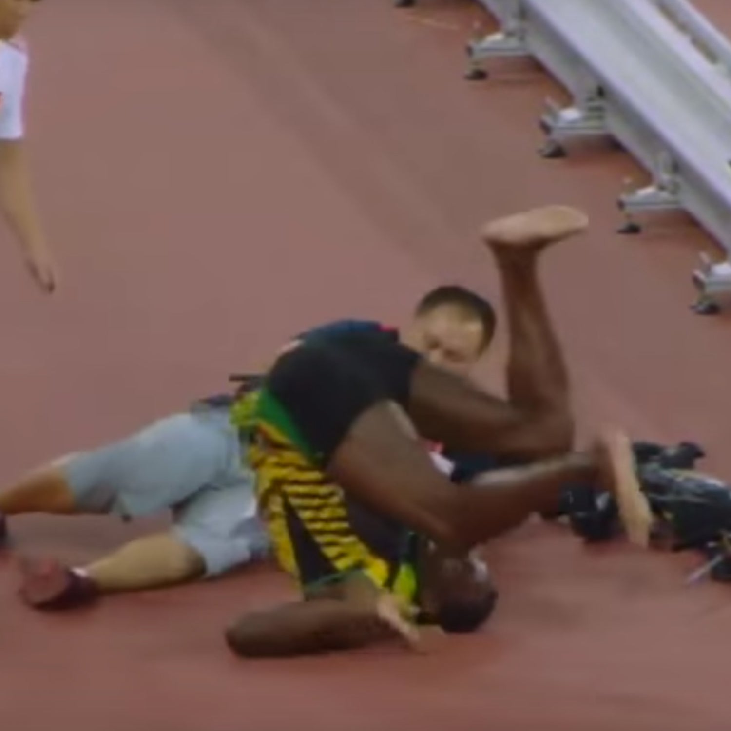 Usain Bolt was hit by rogue Segway cameraman at the 2015 World Athletics Championships.