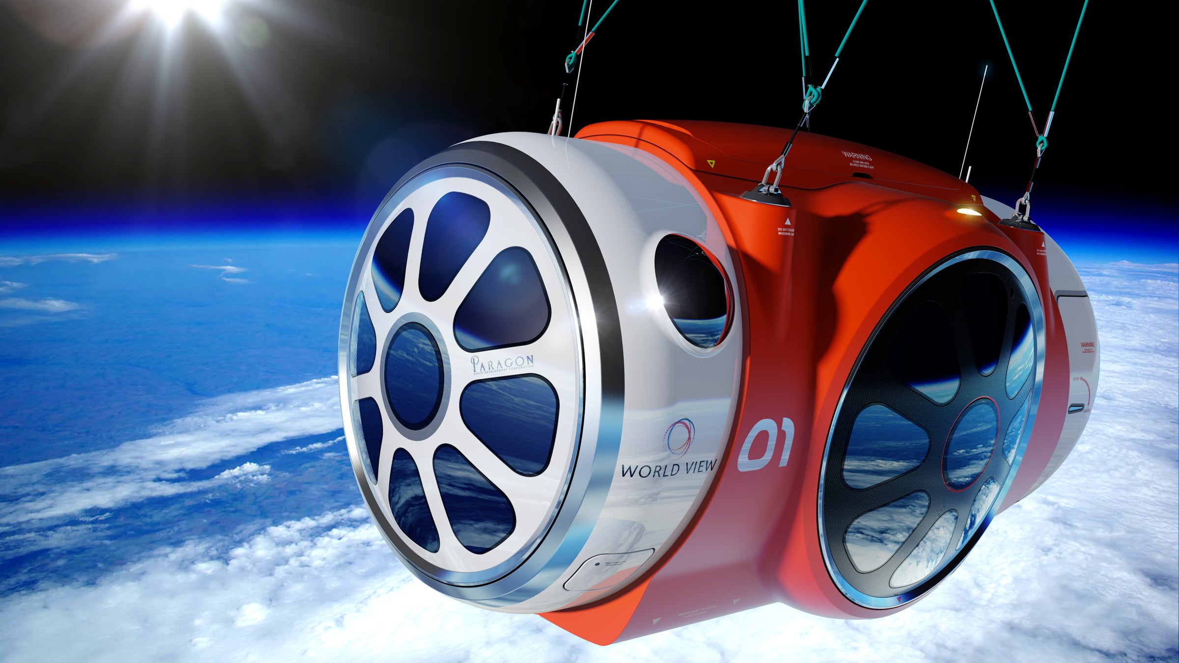 World View's pressurized space capsule will take clients 100,000 feet into the air, almost entirely above Earth's atmosphere.