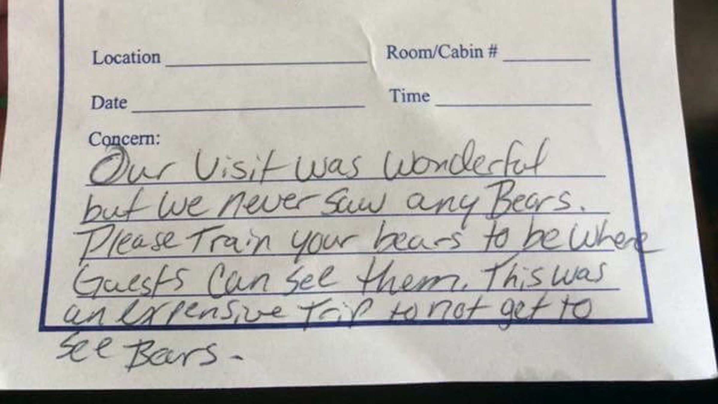 Complaint that Yellowstone bears are not trained.