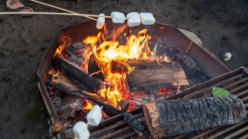 Marshmallows roasting on a fire.