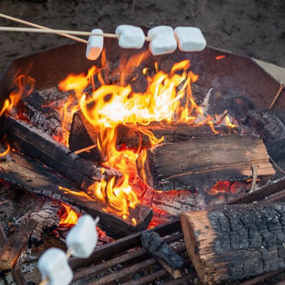 Marshmallows roasting on a fire.