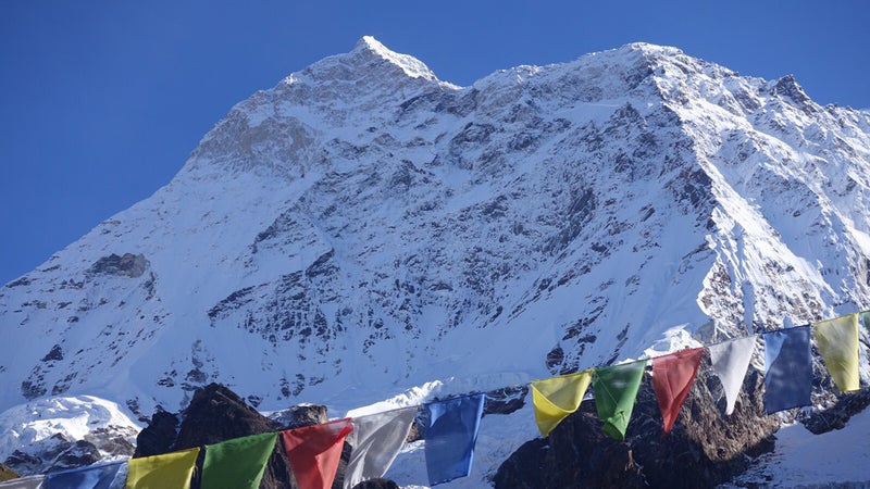 The crew's "intimidating" view of Makalu from base camp.