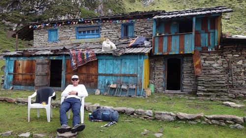Jim Morrison enjoying a break at 14,800 feet, a day's walk from base camp.