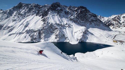 Brunso finding perfect powder high above Laguna de Inca and The Portillo Hotel.