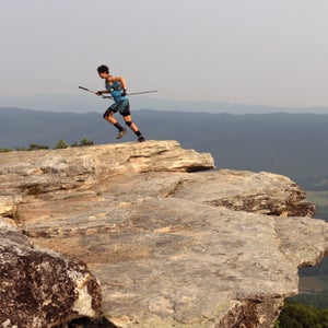 Scott Jurek jogs away from McAffee Knob overlook in Catawba, Virginia on June 11, 2015.