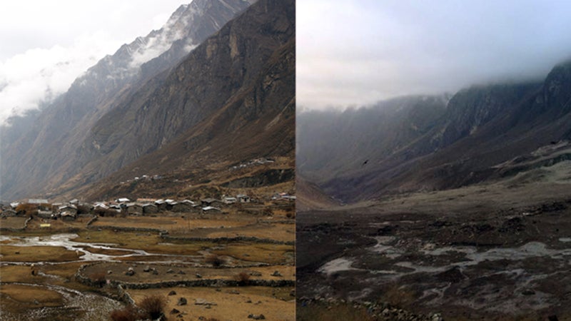 A before and after the earthquake comparison from the Langtang valley.