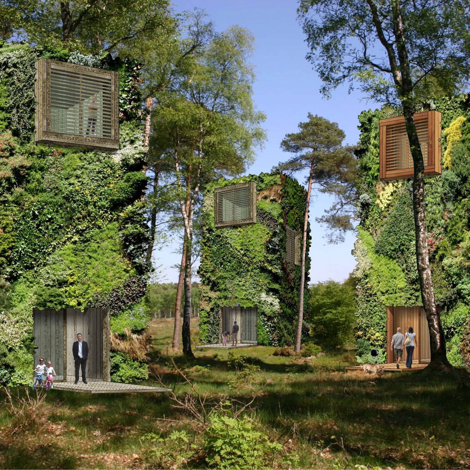 Architectural drawings of the off-grid, self-sufficient structures.