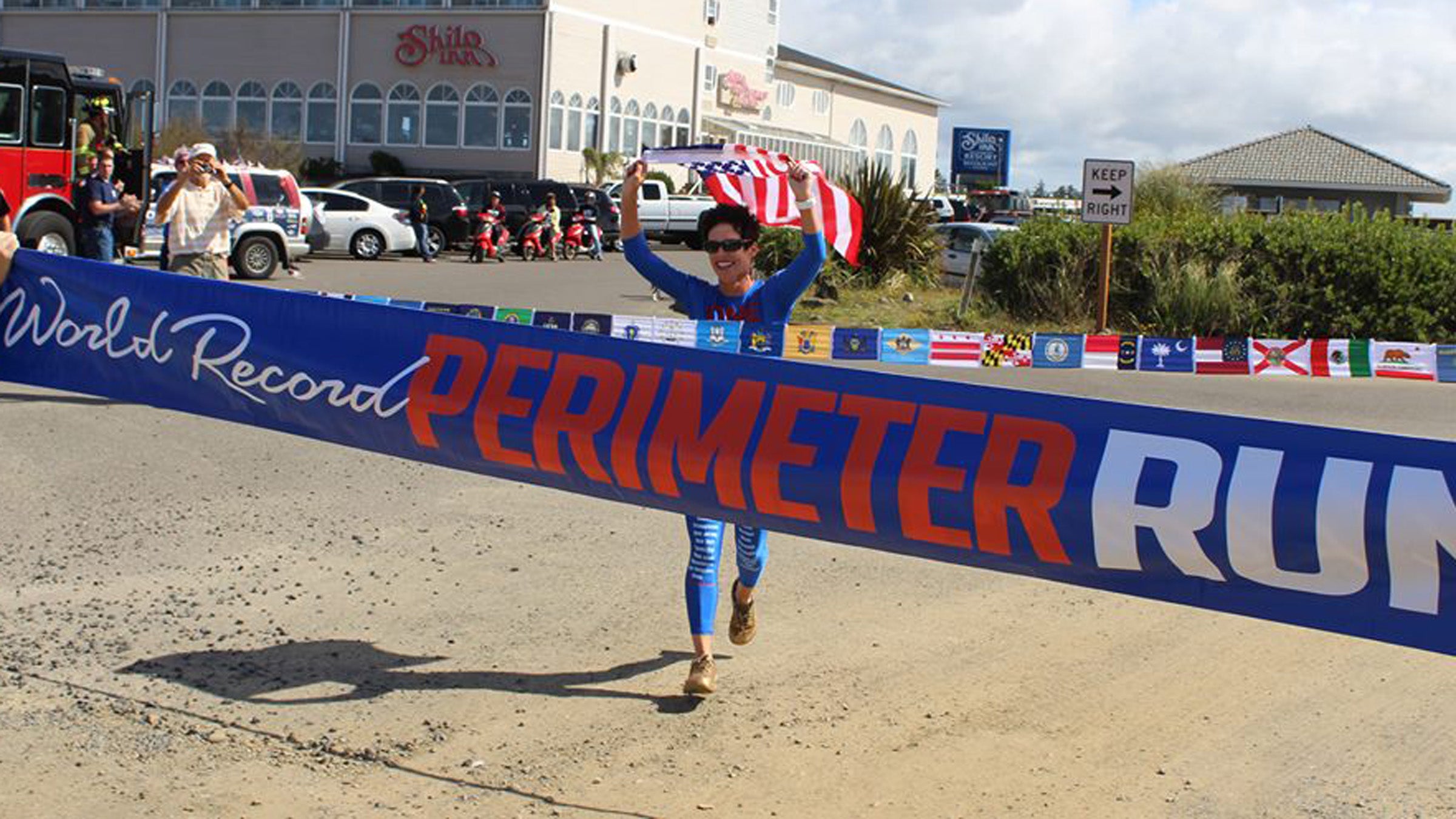 Helene Neville started the last leg of her journey in St. Stephen, New Brunswick, Canada and finished 3,680 miles later in Ocean Shores, Washington. 