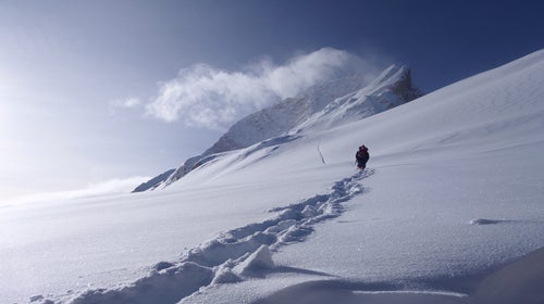 Mingma Chhring Sherpa breaking trail out of Camp 3 towards the summit of Makalu.. While deep snow and fresh avalanches turned us around at 25,000 feet.