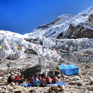 The team's lower base camp at around 16,000 feet; DesLauriers wasn't able to make it much higher.