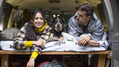 The Ride: 2005 AWD Chevy Astrovan with liftThe Faces: Lindsey Tjian is a model and climber. Joe Kinder is a professional climber. Fynn is their dog.