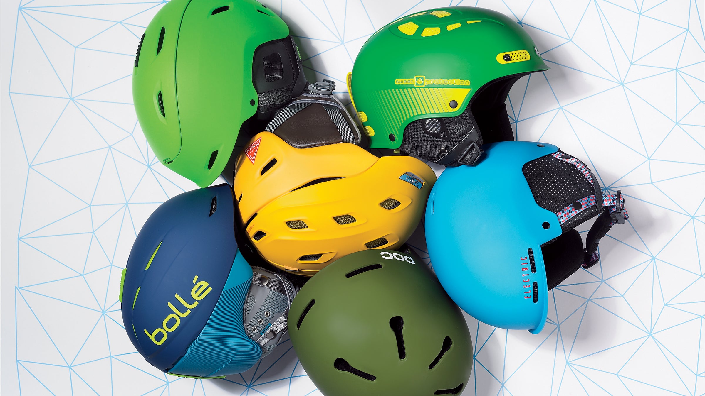 Clockwise from top left: Giro Range MIPS, Smith Vantage, Sweet Protection Igniter MIPS, Electric Saint, POC Auric, Bollé Millenium.