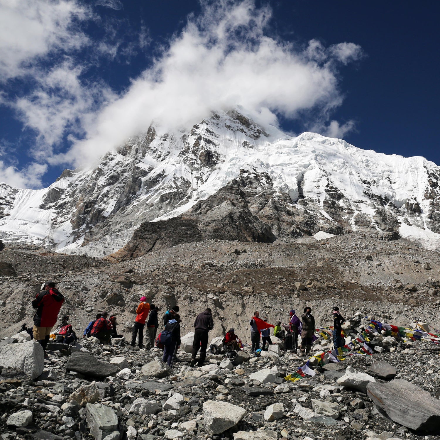 Trekkers rest at Everest Base Camp.