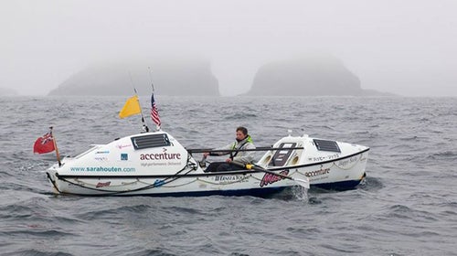 Outen was rescued by a passing cargo ship, the Federal Oshima, on its way to Montreal, Canada, but left her own boat behind.