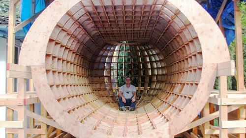 Chris Robinson with the Tsunami Ball, under construction.