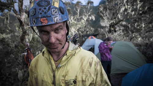 Libecki returns to base camp after “fixing” pitch two after an epic 12-hour battle to move the team only 100 feet up the tower.