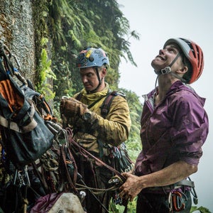 In the spring of 2015, National Geographic Resident Explorer and my good friend, Mike Libecki, called me and said he had an idea to climb a remote tower in the jungle of Ua Pou Island, French Polynesia. “There will be moments that you wish you never came,” he said. Oddly enough, that was exactly what my filming partner Keith Ladzinski and I wanted to hear, as the best expeditions usually hold a good bit of struggle. Plus, Libecki has a knack for finding the most unexplored and uncharted climbing locations on the planet and being the first to summit.
 
For this expedition, Libecki enlisted Angie Payne to be his climbing partner. Payne, after a successful trip to Greenland with Libecki in 2012, made the mistake of telling Libecki she would go on any “crackpot” mission he ever conjured up. The only issue was that Payne had never climbed a big wall before. But Libecki wasn’t looking for climbers as much as he was looking for people that could take the suffering. In that way, we were all a perfect fit.
We set out on the 21-day mission this March, and after 16 days of debris-filled climbing in horrible conditions, Libecki led us to the summit of Poumaka in a tropical storm. 
Photo: Libecki and Payne with unknown pitches and struggle above them.