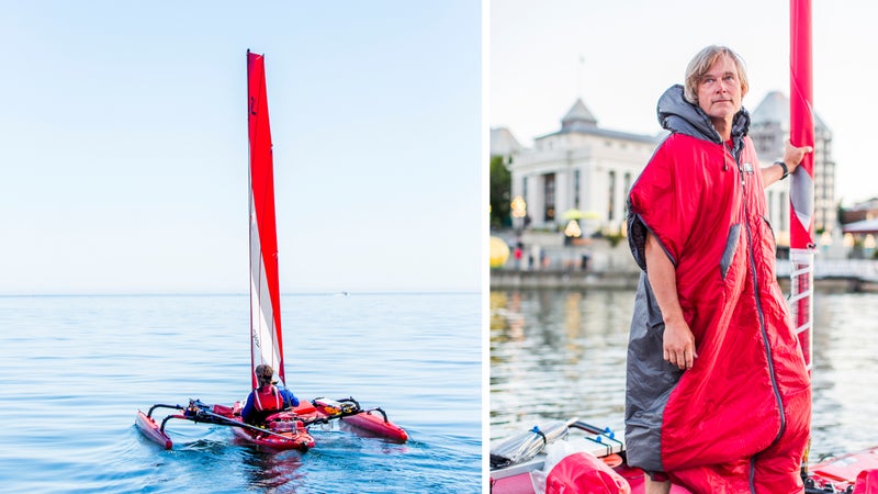 The tireless Roger Mann, setting out from Victoria, British Columbia, and on his boat.