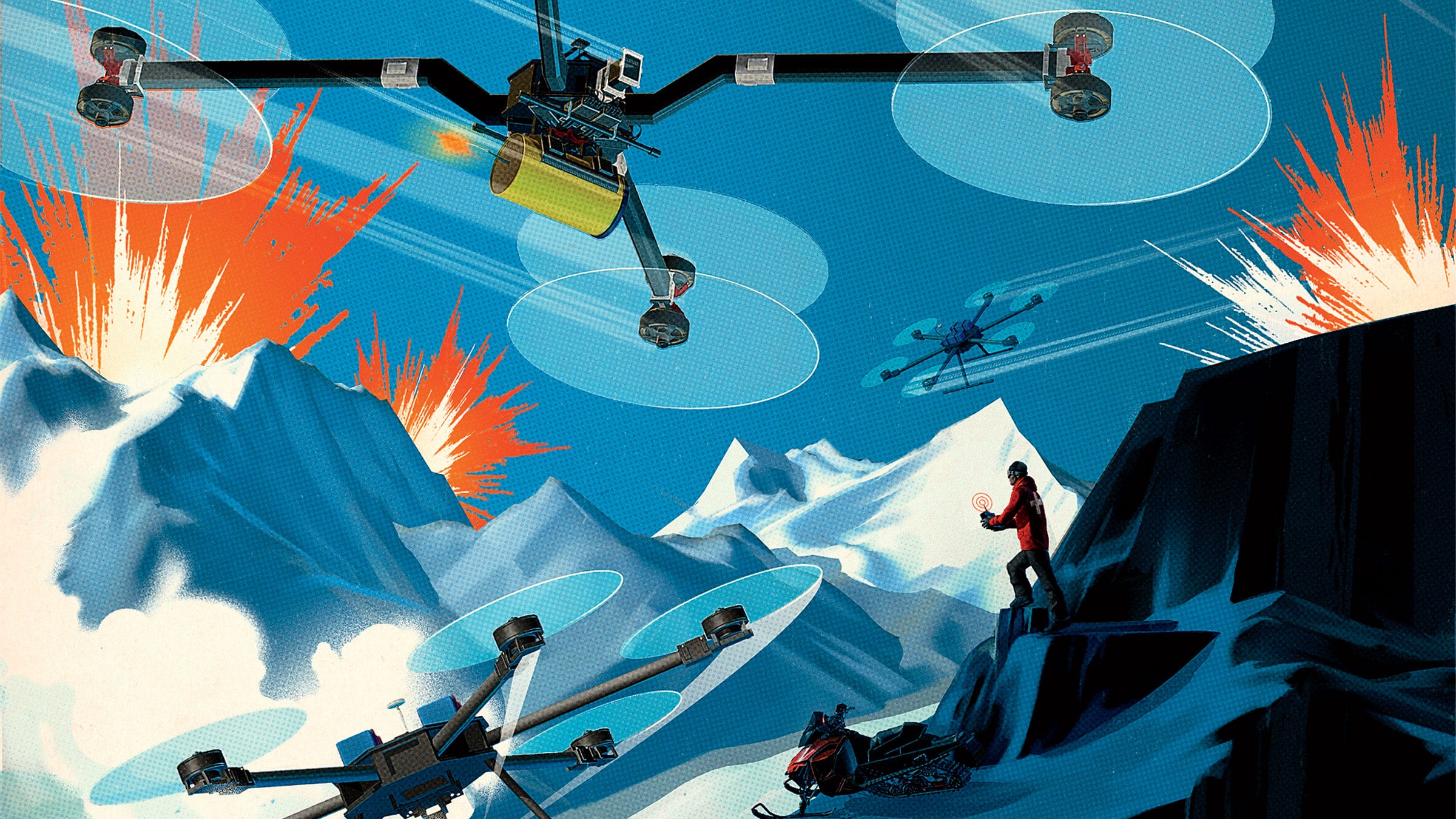 Mountain Drones' prototype can carry a 17-pound payload. Illustration by Tavis Coburn