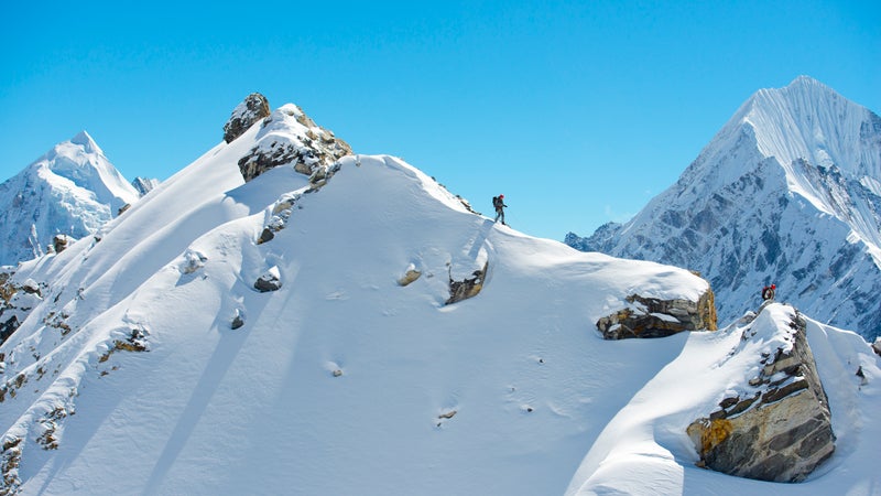 Ozturk and Anker on a high ridge in the Langtang Valley.