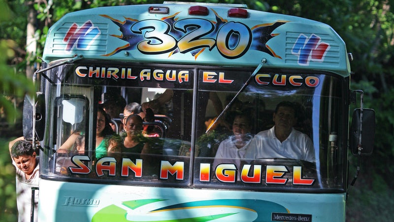Local bus servicing unsealed coastal road between El Cuco and Punta Mango.