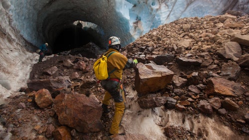 The dangers of traveling within the caves have increased as the ice has started to melt and break apart, threatening to shower the researchers with ice chunks and rock. “You can hear rocks falling a half-mile down the cave and, when a boulder the size of a person comes loose, you can hear it from further than that,” said McGregor. “If I’m hearing a lot of rock fall I won’t go in the cave that day.”