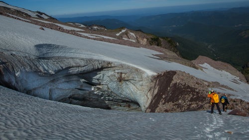 In June, the entrance to Pure Imagination was large enough to fit a metro train, but when McGregor and Cartaya first located the cave, it was just a fissure in the ice. The growing size of the glacier caves indicates the glacier is thinning at an alarming rate. “Normally the weight of the thick ice in a healthy glacier above the caves would crush them before they could reach such massive sizes,” said McGregor, who’s the chairman of the Oregon High Desert Grotto caving club. “Another way to put it is that the size of these caves is a sign of a sick glacier.”